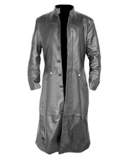 MENS TRENCH COAT BLACK LEATHER