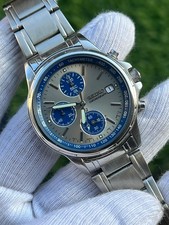 Seiko Blue Panda Chronograph 7T92-0BA0 Quartz Silver Dial Date Men's Wrist Watch