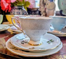 Royal Standard Harlequin Trio  Tea Set (Cup, Saucer, Plate)- Silver Queens Roses