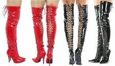 NEW WOMENS LADIES MENS THIGH HIGH OVER KNEE LACE UP BOOTS STILETTO HEEL SIZ 3-12
