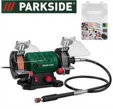 Parkside 120W Double Bench Grinder With Flexible Drive Shaft + 103 Accessory Set