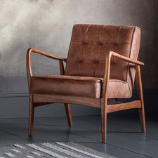 Gallery Humber Vintage Brown Leather & Oak Armchair