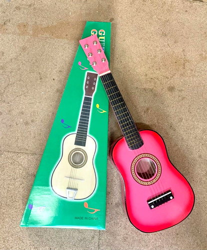 Pink wooden guitar kids - pink,