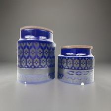 Hornsea England Vintage Coffee Jar Set Lidded 2 Blue Heirloom Large /chipped!/ 