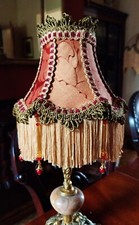 "Vintage" Victorian style  glass beaded candle shade. Terracotta damask  6"