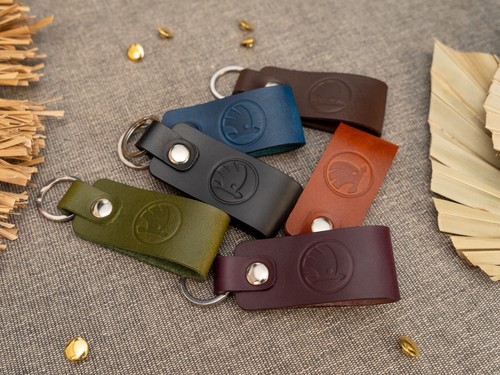 Skoda leather keyring - leather, car