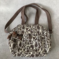 Kipling Cream Taupe Print Satchel Shoulder Bag - Monkey Keyring