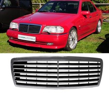 Mercedes C Class W202 Front Grille Grill Chrome Black 93-00 For C43 AMG Conversion