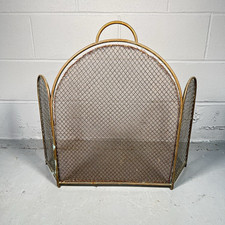 Brass Wire Grill Spark Guard Fire Screen 3 Section With Metal Mesh Antique