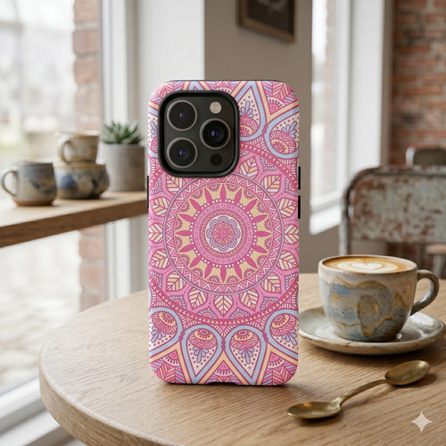 Pink mandala tough phone case - pink,