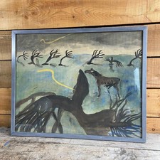 Framed Contemporary Expressionist Painting Horse in Stormy Landscape