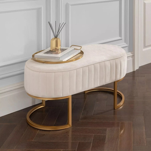 Ivory velvet upholstered bench - velvet,