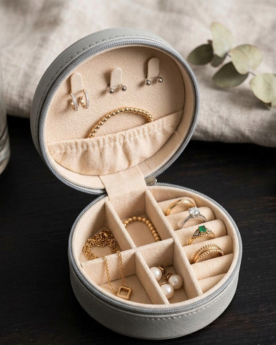 Compact gray round jewelry - round,