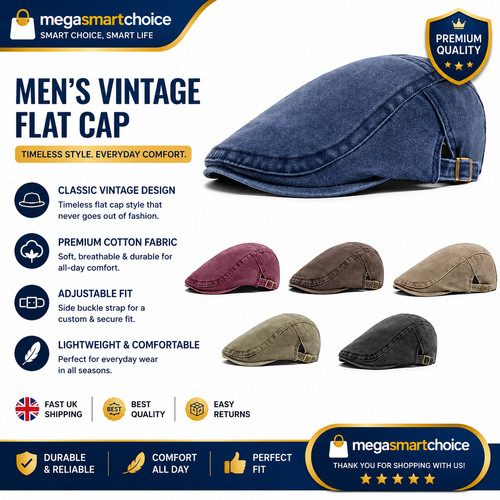 Men flat cap - cap, washed