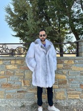 Luxury Full Skin Shadow Blue Frost Fox Fur Mens Coat Real Fur Fox Collar