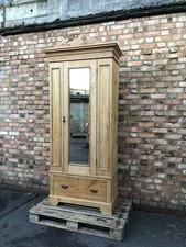 L(438/1)) Antique Victorian Solid Pine Single Mirrored Door Wardrobe With Drawer