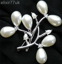 UK LARGE SILVER RHINESTONE CRYSTAL BROOCH WEDDING BRIDAL PROM PARTY + FREE GIFT