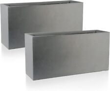 Set of 2 Trough Large Garden Planters IDEALIST Light Concrete Outdoor Plant Pots