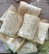 CREAM CHRISTMAS RIBBON with Glitter WIRE EDGED 63mm wide PER YARD Bow Making