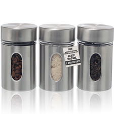 Kitchen Canisters Set of 3 Stainless Steel Airtight Storage Jar Tea Coffee 950ml