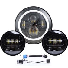 7" Inch Black LED Projector Motor Headlight + Passing Lights For-Harley Touring