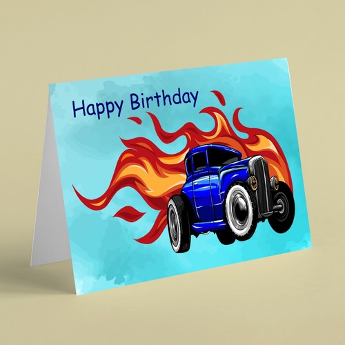Flaming hot rod car - , birthday