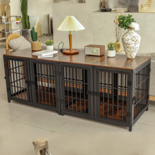 XXXL Dog Cage Dog Crate Vintage Wooden Wire Cages with 4 Doors Dog Kennel Indoor