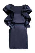 LANVIN H&M RARE DARK BLUE SILK RUFFLE PARTY MINI DRESS UK 8 EU 34 US 4 SMALL NEW