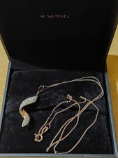 H Samuel Sterling Silver Gold Plated Necklace Clear Stone Bnw Boxed