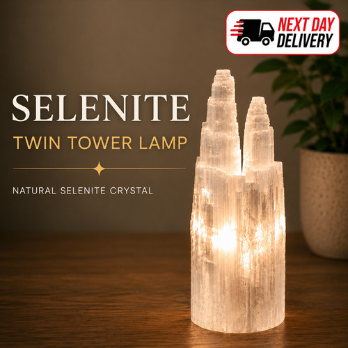 25cm selenite twin tower - selenite,