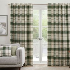 Eyelet Curtains 100% Cotton Balmoral Check by Fusion in Bottle Green
