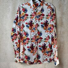 Devils Advocate Mens Shirt Button Down White Floral Print Size Large 100% Cotton