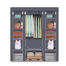 Hot Sale Fabric Wardrobe Canvas Closet Clothes Storage with Hanging Rail Grey