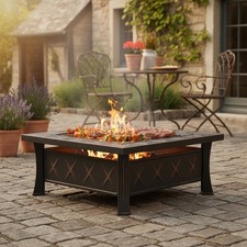 Large Fire Pit Table Metal Outdoor Garden BBQ Grill Stove Friends Gathering