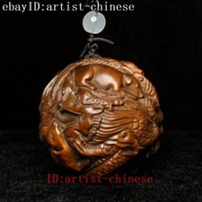 Chinese boxwood hand carved animal Zodiac dragon tiger statue netsuke Gift 4.5cm
