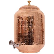 Handmade Pure Copper Water Dispenser Storage Pot Tank Hammered Home Usage 16 Ltr