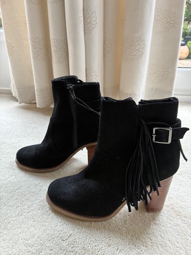 Atmosphere black suede fringe