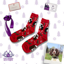 SPRINGER SPANIEL CHRISTMAS SOCKS – RED FESTIVE DOG GIFT UK 5–11 US 6–12 EU 38–46