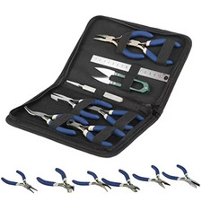 9pcs Jewellery Making Kit – Pliers, Tweezers, Scissors & Ruler in Case