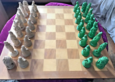 Old Vintage Medieval Large Chess Set Pieces And Vintage thick Heavy Board 58cm