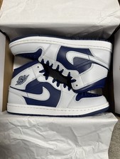 Size UK 8.5 - Nike Air Jordan 1 Mid Blue Void Pure Grey Red Black White Trainers