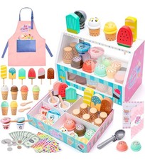 Ice Cream Toys for Kids, 51 Pieces Wooden Ice Cream Cart Role Play Toys for 3 to