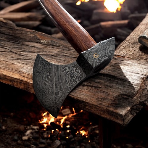 Hand forged damascus - steel, axe