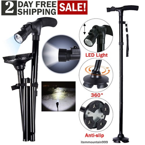 Folding walking stick with - with, led