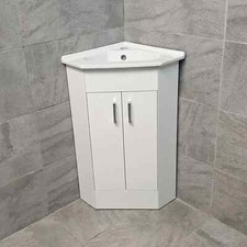 Corner Vanity Unit 2 Door including Basin Sink Cloakroom Unit - Gloss White