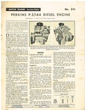 PERKINS P3 144 DIESEL ENGINE 1958 MOTOR TRADER TECHNICAL DATA / SERVICE BULLETIN