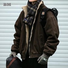 Vintage Polar Fleece Jacket Men Winter Warm Thick Coat Japanese Style Streetwear