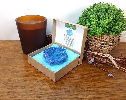 Blue aura geode quartz crystal - quartz,