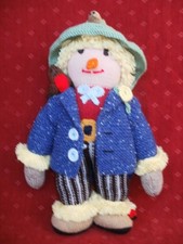 Hand knitted soft toy scarecrow with mouse, robin & ladybird 16" tall