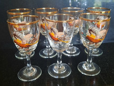 Seven Vintage Gilded Flying Pheasant Port/ Sherry/Wine Stemmed Glass